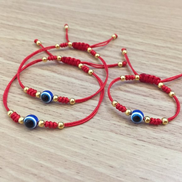 3 Pcs Baby & Child Red Bracelet Set Blue Evil Eye - Picture 3 of 5